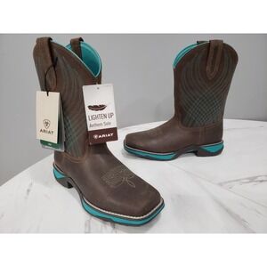 NEW 7.5 NO BOX 7.5B Ariat 10027247 Anthem Square Toes Boots Java Brown Turquoise